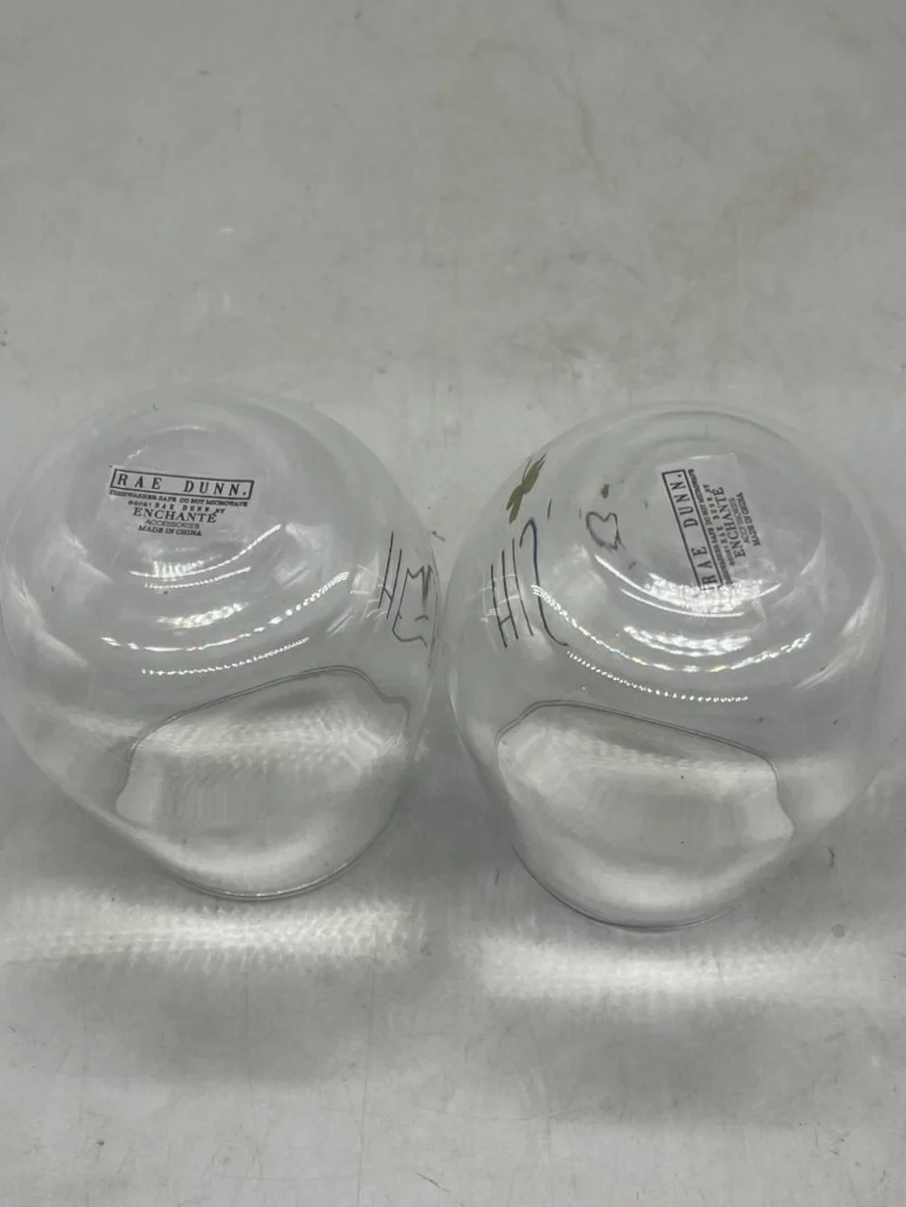 rae dunn stemless wine glasses set of 2 his hers 4 leaf clover clear Irish 5